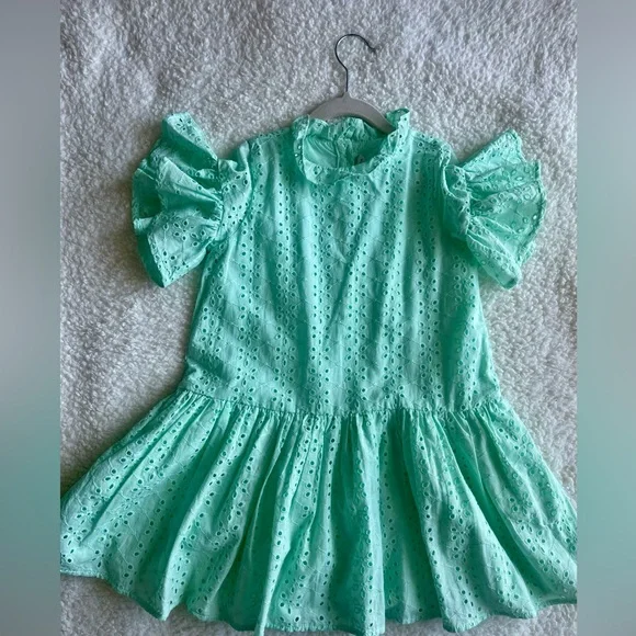 Janie and Jack mint green flutter sleeve eyelet dress 6 - Picture 1 of 3